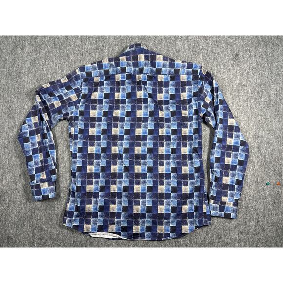 Maceoo Fibonacci Faded Squares Blue Men's Long Sleeve Button Up Shirt Size 5XL - Picture 2 of 5